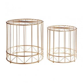Set of 2 Lexi Round Side Tables, Metal, Gold