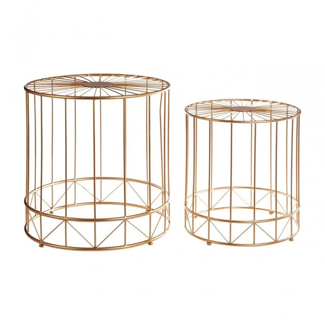 Set of 2 Lexi Round Side Tables, Metal, Gold