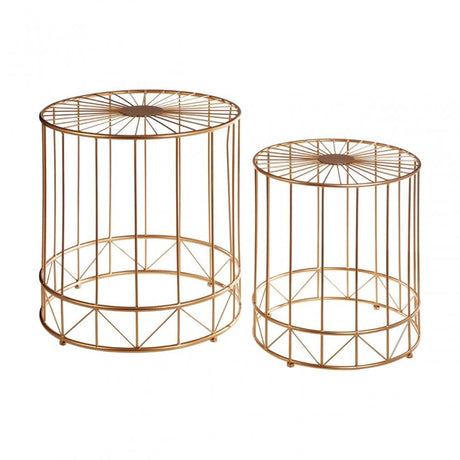 Set of 2 Lexi Round Side Tables, Metal, Gold