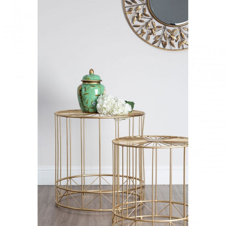 Set of 2 Lexi Round Side Tables, Metal, Gold