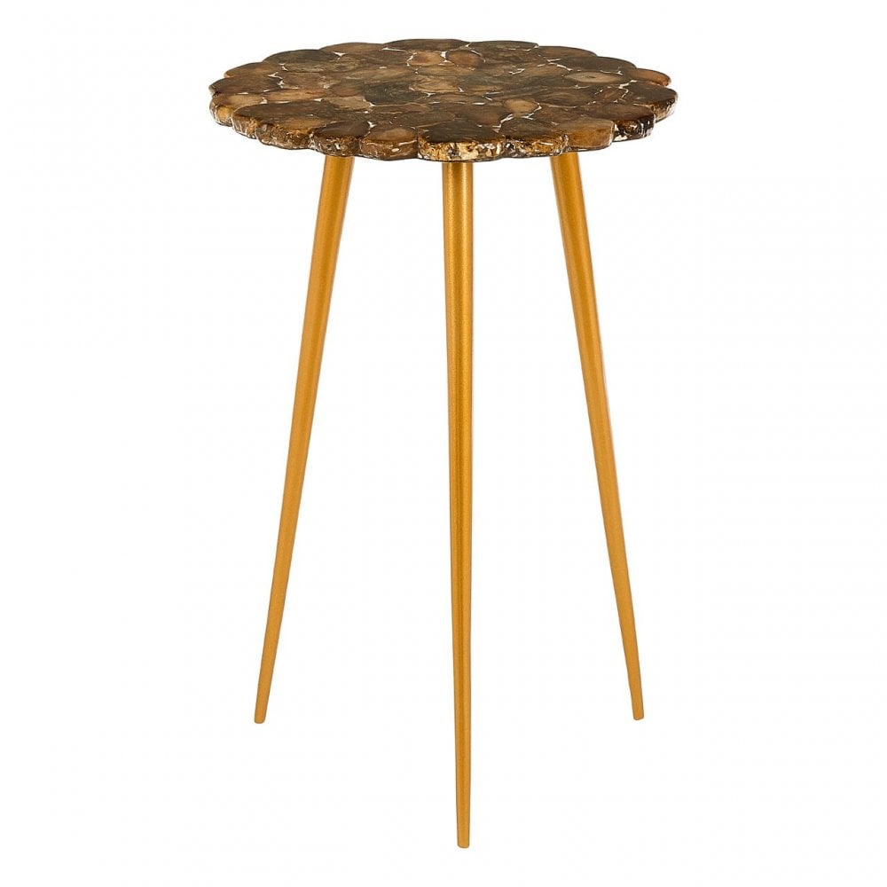 Artefacto Round / Brass Finish Legs Side Table, Agate, Iron, Natural