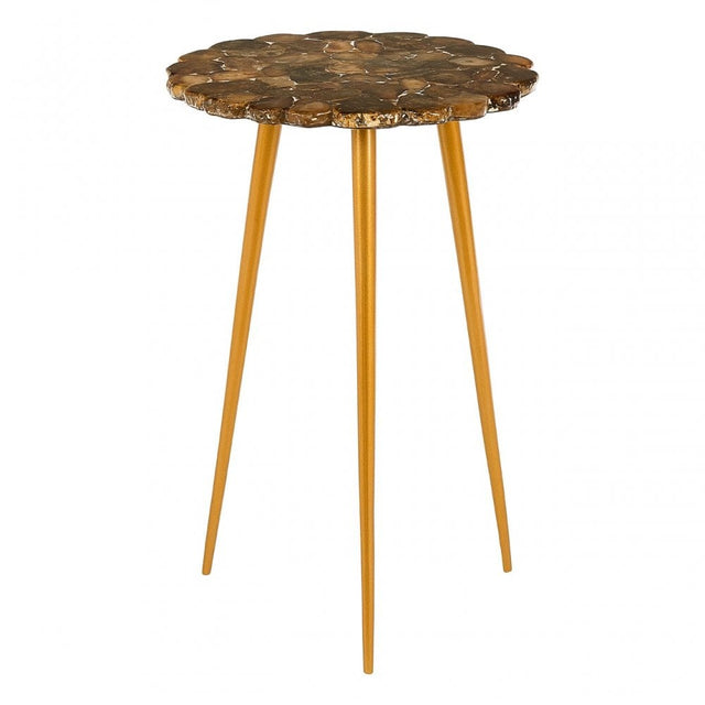 Artefacto Round / Brass Finish Legs Side Table, Agate, Iron, Natural