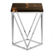 Artefacto Dark Petrified Wood Top Side Table, Petrified Wood, Stainless Steel, Brown