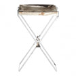 Artefacto Rectangular Side Table, Petrified Wood, Stainless Steel