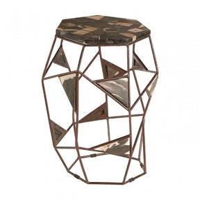 Artefacto Side Table with Asymmetric Frame, Iron, Petrified Wood