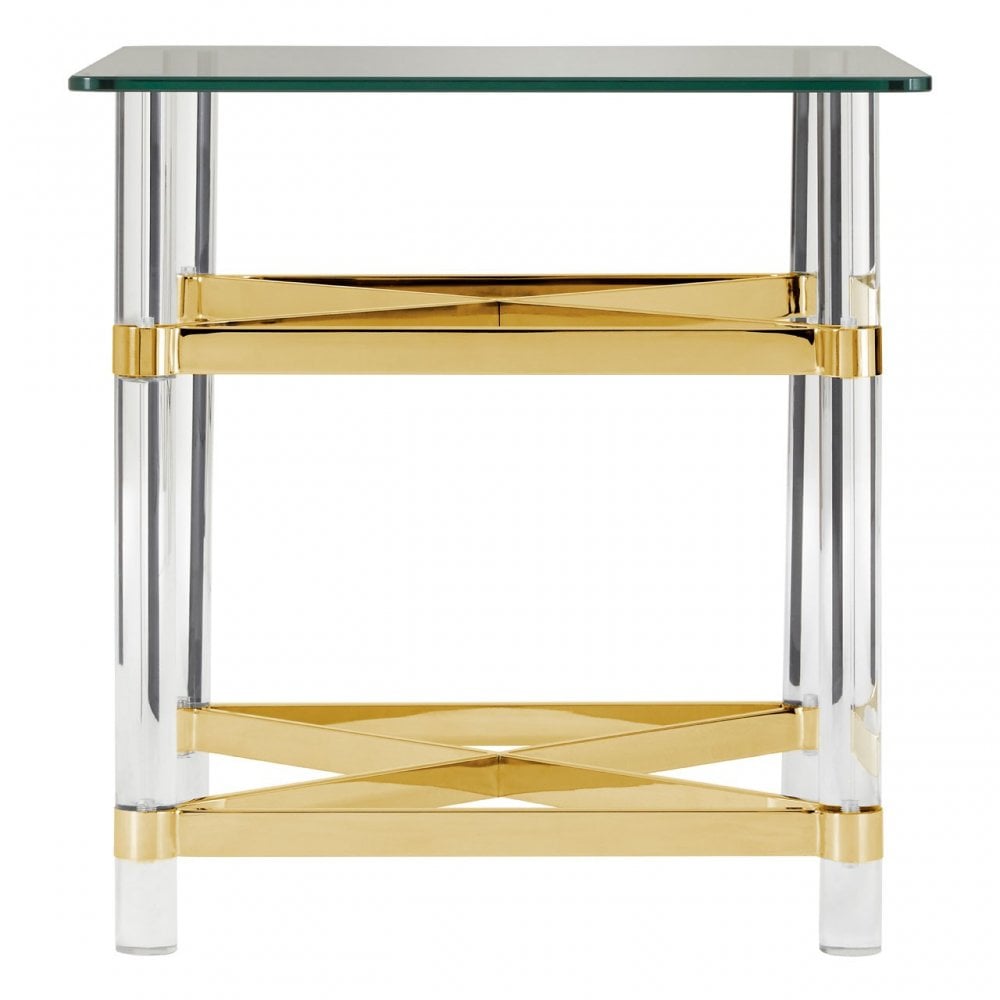 Kirsti End Table, Steel, Tempered Glass, Clear