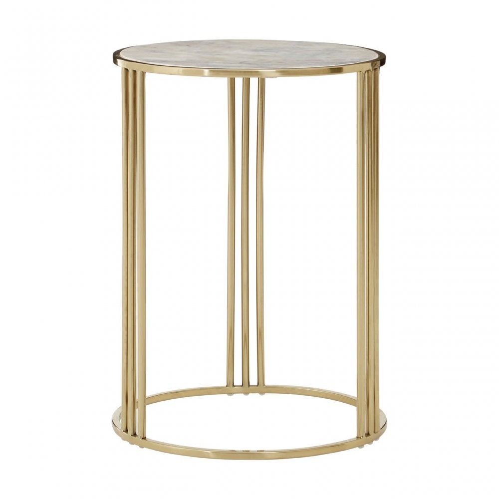 Macy Round Side Table, Marble, Steel, Gold