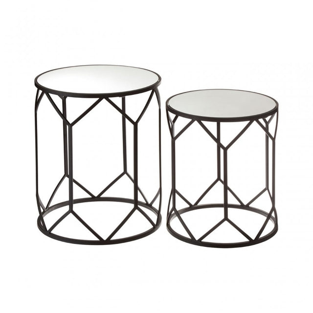 Anvil Mirror Top Tables, Iron, Mirrored Glass, Black