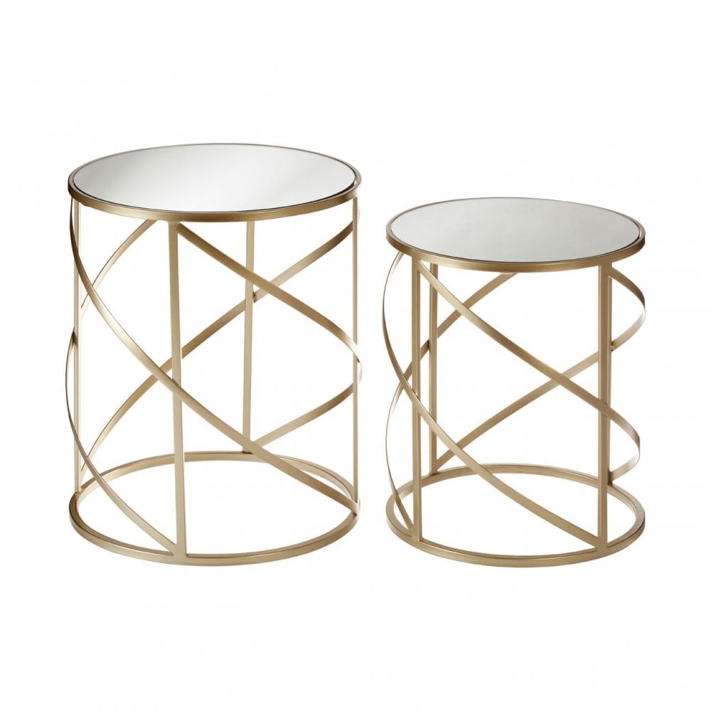 Anvil Mirror Top Tables, Iron, Mirrored Glass, Champagne
