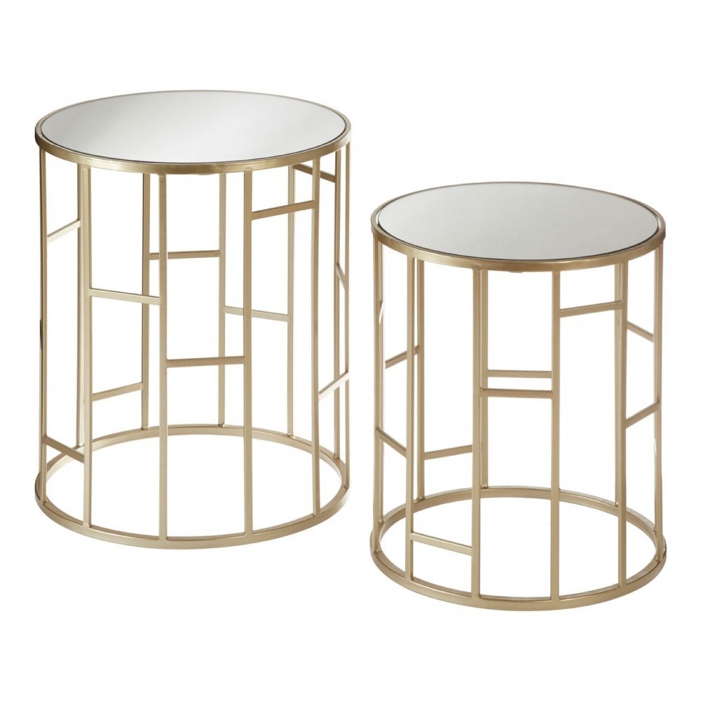 Anvil Mirror Top Tables, Iron, Mirrored Glass, Champagne