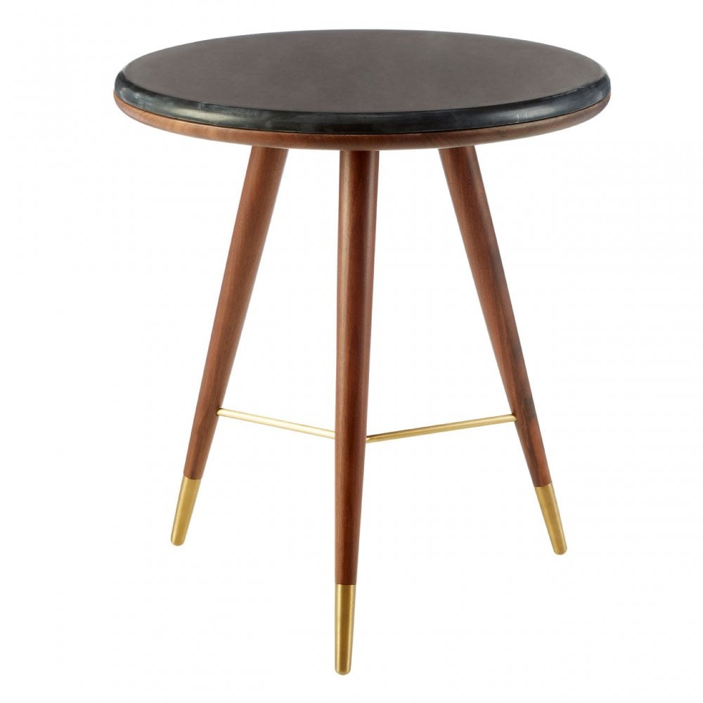 Kenso End Table, Brass, Marble, Walnut Wood, Natural