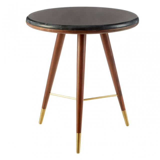 Kenso End Table, Brass, Marble, Walnut Wood, Natural