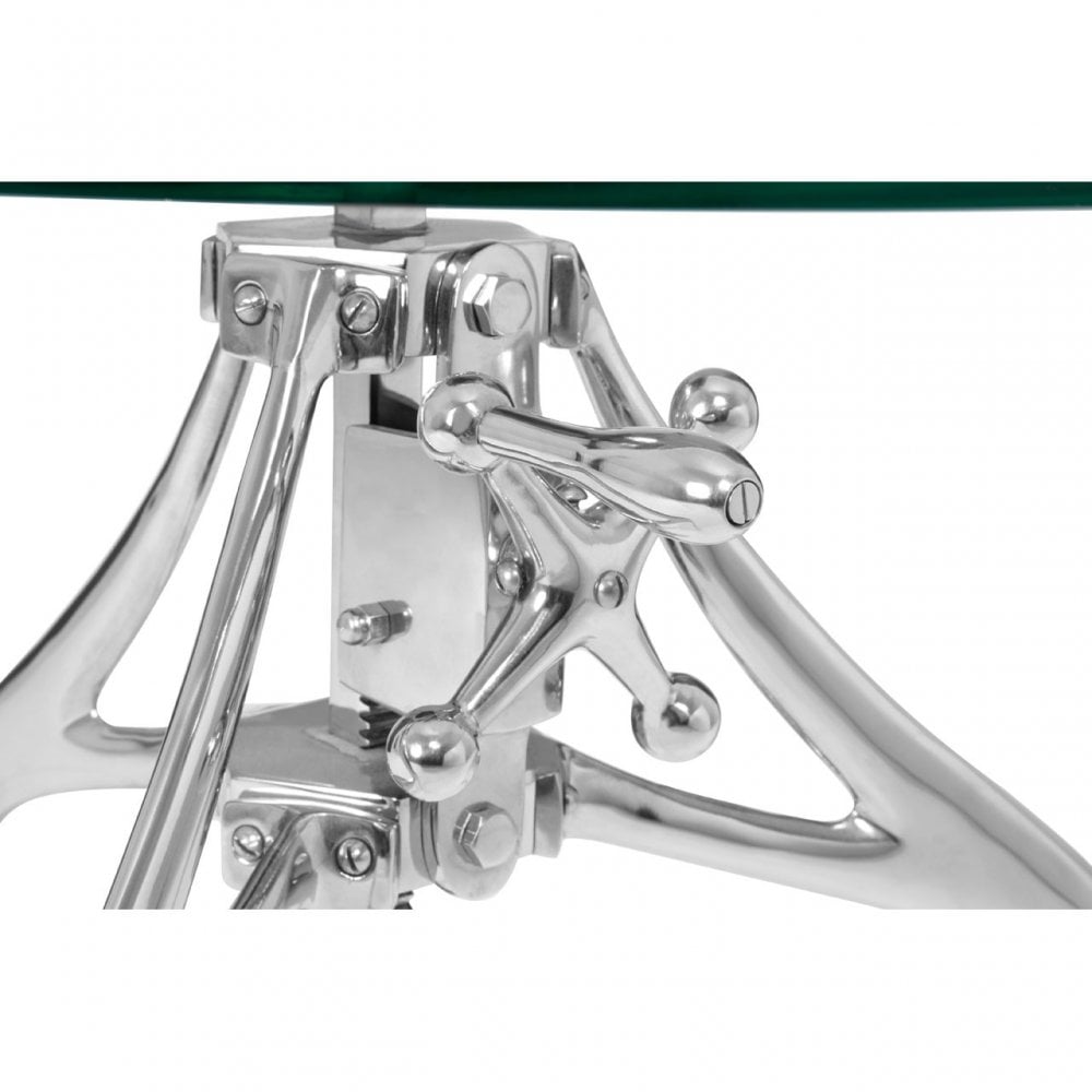 Maxi Crank Mechanism Metal / Glass Table, Aluminium, Glass, Silver