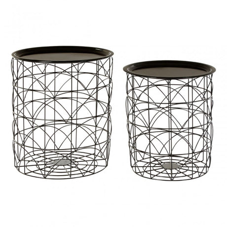Black Wire Basket Tables Set of 2, Metal, Black