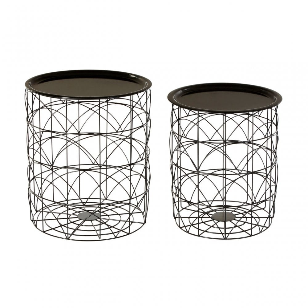 Black Wire Basket Tables Set of 2, Metal, Black