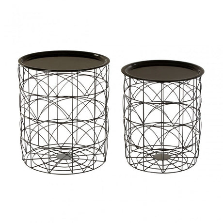 Black Wire Basket Tables Set of 2, Metal, Black