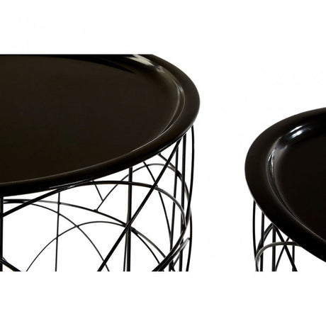 Black Wire Basket Tables Set of 2, Metal, Black