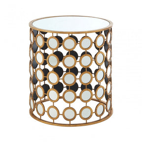 Zodiac Gold Finish Mirror Side Table, Mirrored Glass, Gold