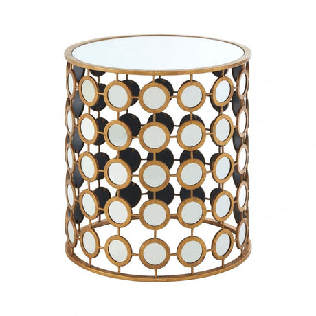 Zodiac Gold Finish Mirror Side Table, Mirrored Glass, Gold