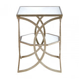 Zodiac Cross Design Side Table, Mirrored Glass, Silver