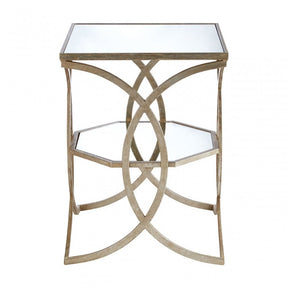 Zodiac Cross Design Side Table, Mirrored Glass, Silver