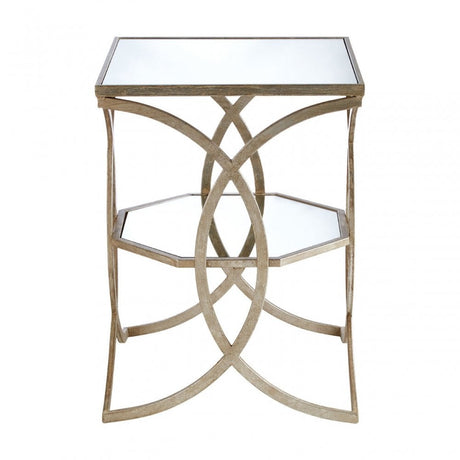 Zodiac Cross Design Side Table, Mirrored Glass, Silver
