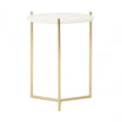 Macy Round with Sleek Gold Frame Side Table, Marble, Steel, White