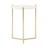 Macy Round with Sleek Gold Frame Side Table, Marble, Steel, White