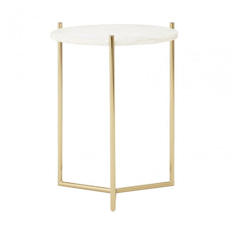 Macy Round with Sleek Gold Frame Side Table, Marble, Steel, White