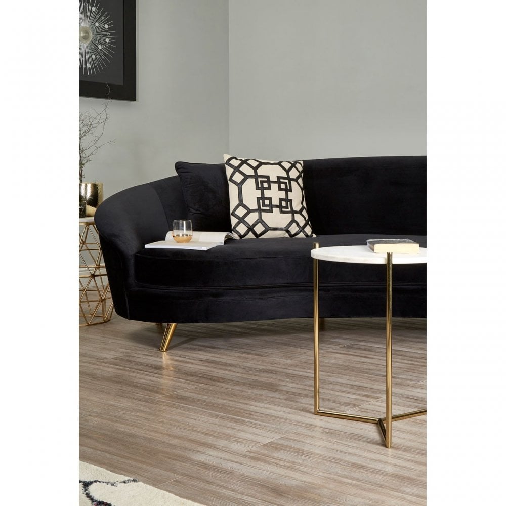 Macy Round with Sleek Gold Frame Side Table, Marble, Steel, White