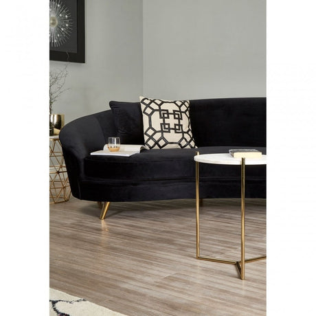 Macy Round with Sleek Gold Frame Side Table, Marble, Steel, White