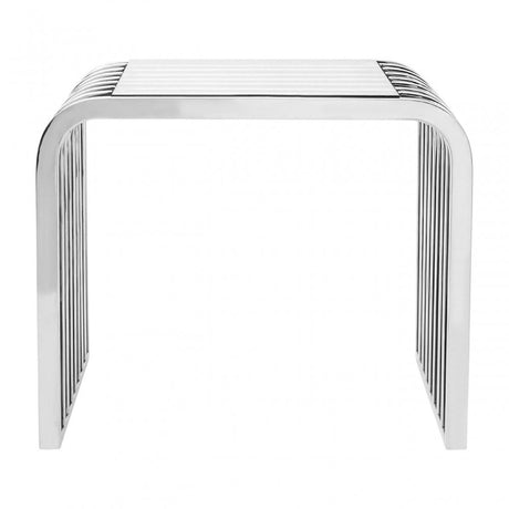Chiqui Slatted End Table, Stainless Steel, Glass, Clear