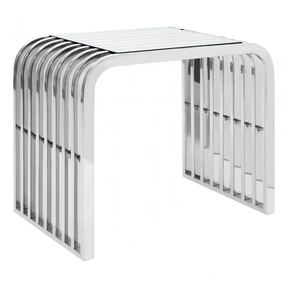 Chiqui Slatted End Table, Stainless Steel, Glass, Clear