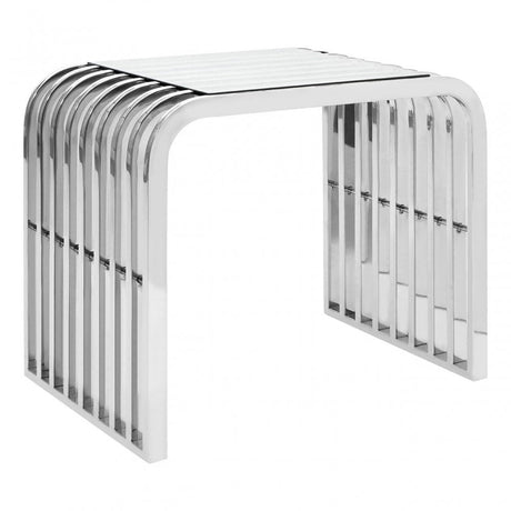 Chiqui Slatted End Table, Stainless Steel, Glass, Clear
