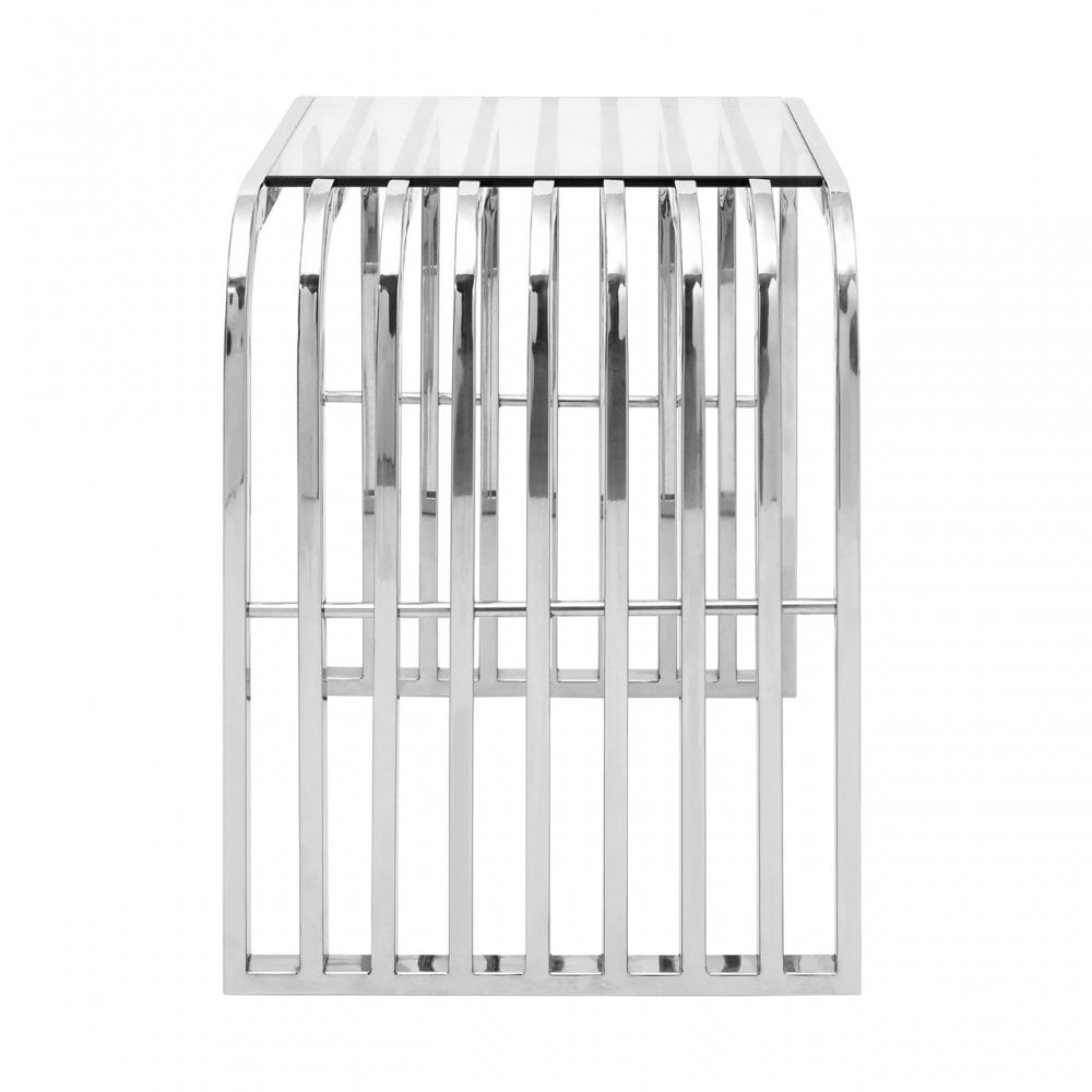 Chiqui Slatted End Table, Stainless Steel, Glass, Clear