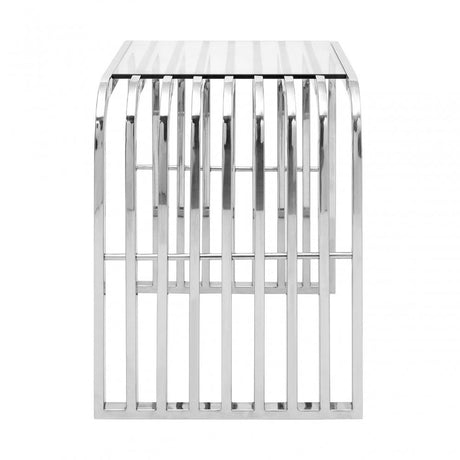 Chiqui Slatted End Table, Stainless Steel, Glass, Clear
