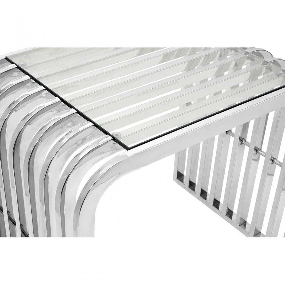 Chiqui Slatted End Table, Stainless Steel, Glass, Clear