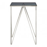 Gianna Square Triangular Side Table, Stainless Steel, Glass, Black