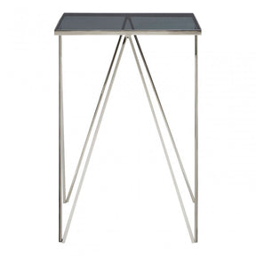Gianna Square Triangular Side Table, Stainless Steel, Glass, Black