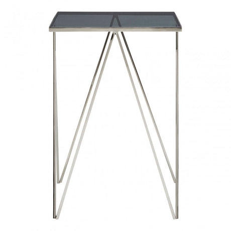Gianna Square Triangular Side Table, Stainless Steel, Glass, Black
