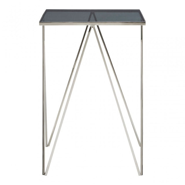 Gianna Square Triangular Side Table, Stainless Steel, Glass, Black