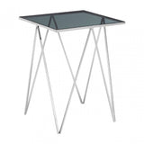 Gianna Square Triangular Side Table, Stainless Steel, Glass, Black