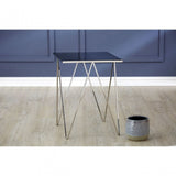 Gianna Square Triangular Side Table, Stainless Steel, Glass, Black