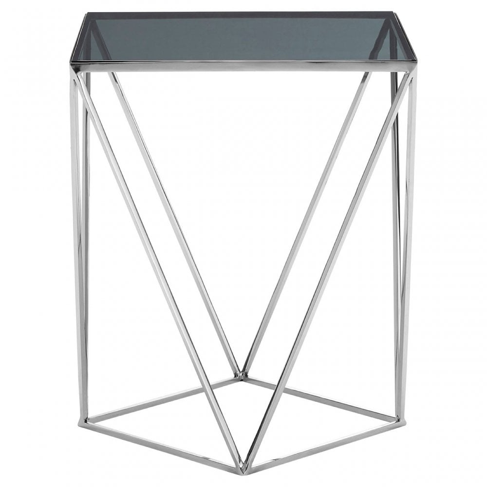 Gianna Square Quadrilateral Side Table, Stainless Steel, Glass, Black