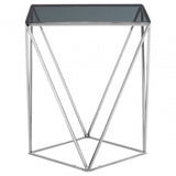 Gianna Square Quadrilateral Side Table, Stainless Steel, Glass, Black