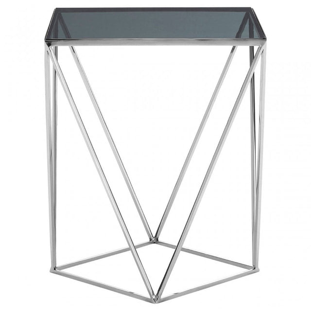 Gianna Square Quadrilateral Side Table, Stainless Steel, Glass, Black