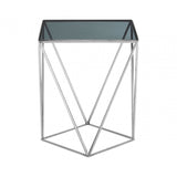 Gianna Square Quadrilateral Side Table, Stainless Steel, Glass, Black