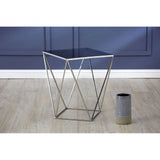 Gianna Square Quadrilateral Side Table, Stainless Steel, Glass, Black