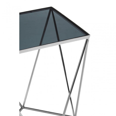 Gianna Square Quadrilateral Side Table, Stainless Steel, Glass, Black