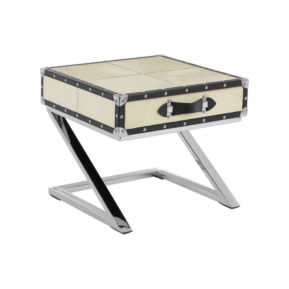 Mango Natural Wood and Leather Case Side Table